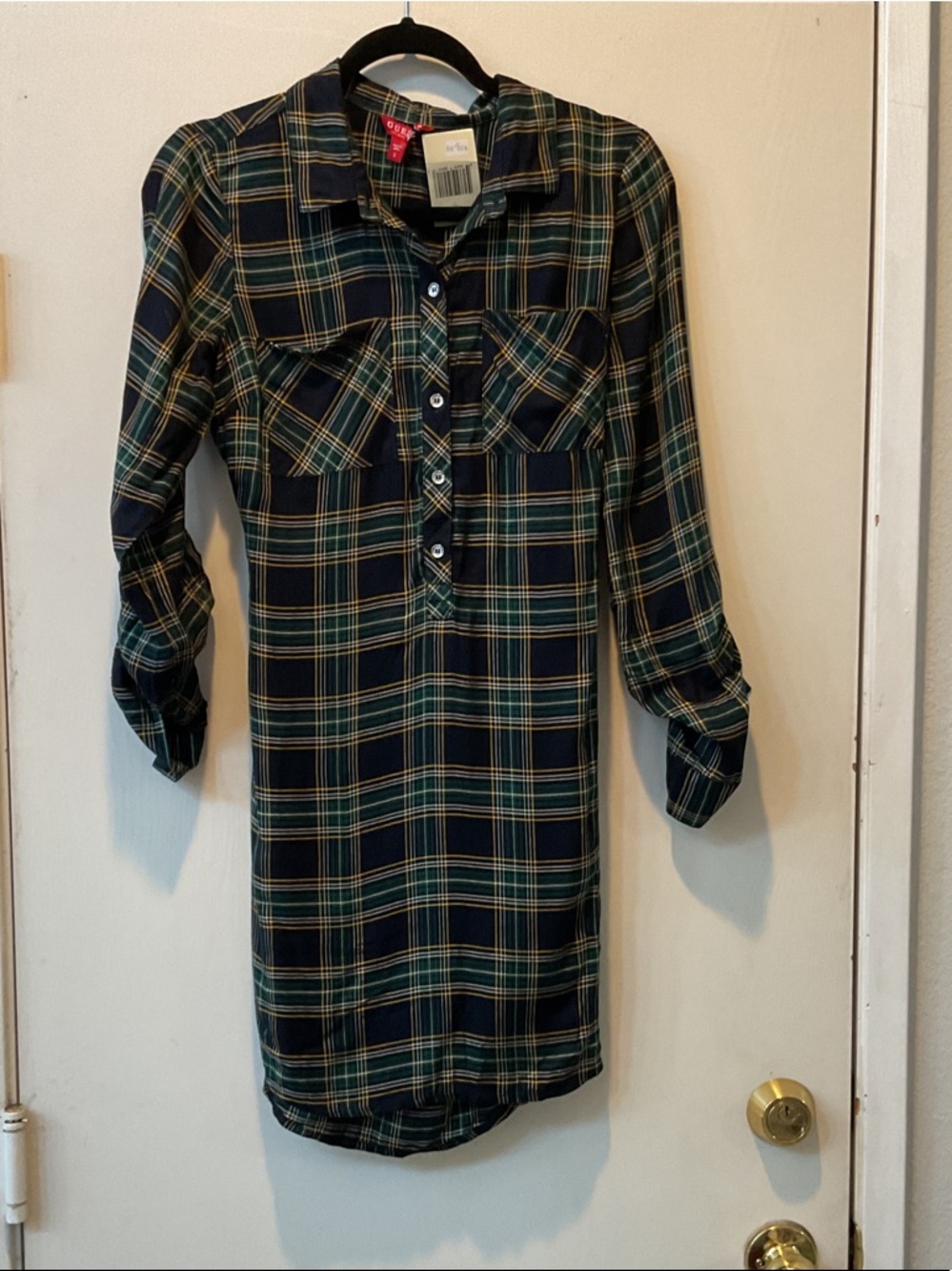 Guess Green, Navy and Yellow Plaid Dress